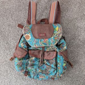 Sakroots Turquoise Floral Owl Canvas Backpack- some flaws